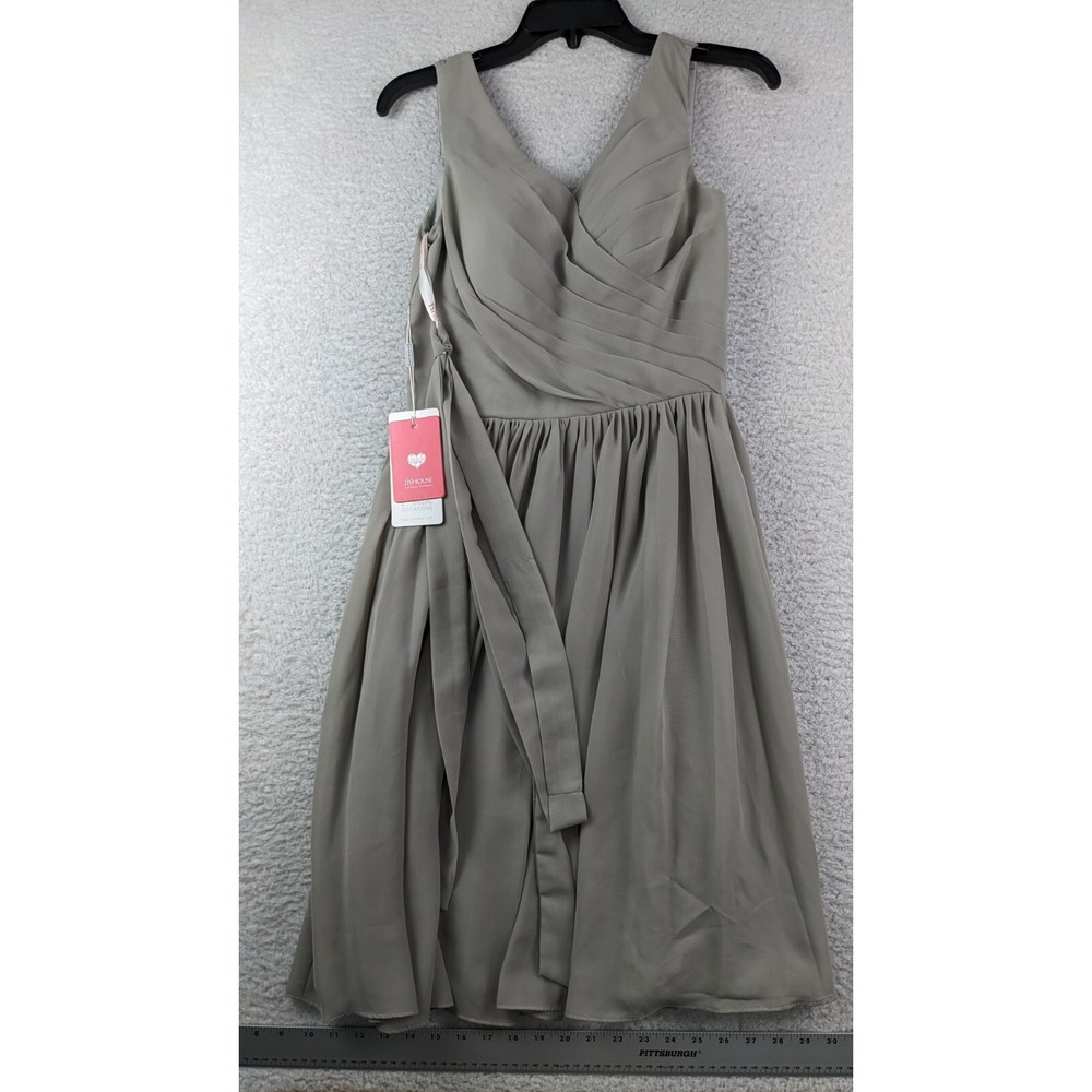 JJ‎ House Dress Size 4 Silver Sleeveless ruched NWT